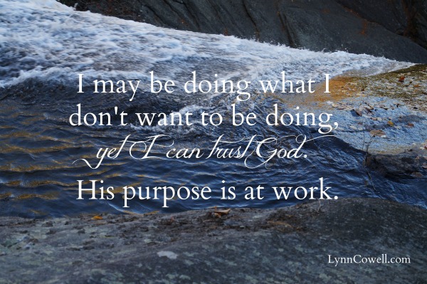I may be doing what I don't want to be doing, yet I can trust God. His purpose is still at work. 